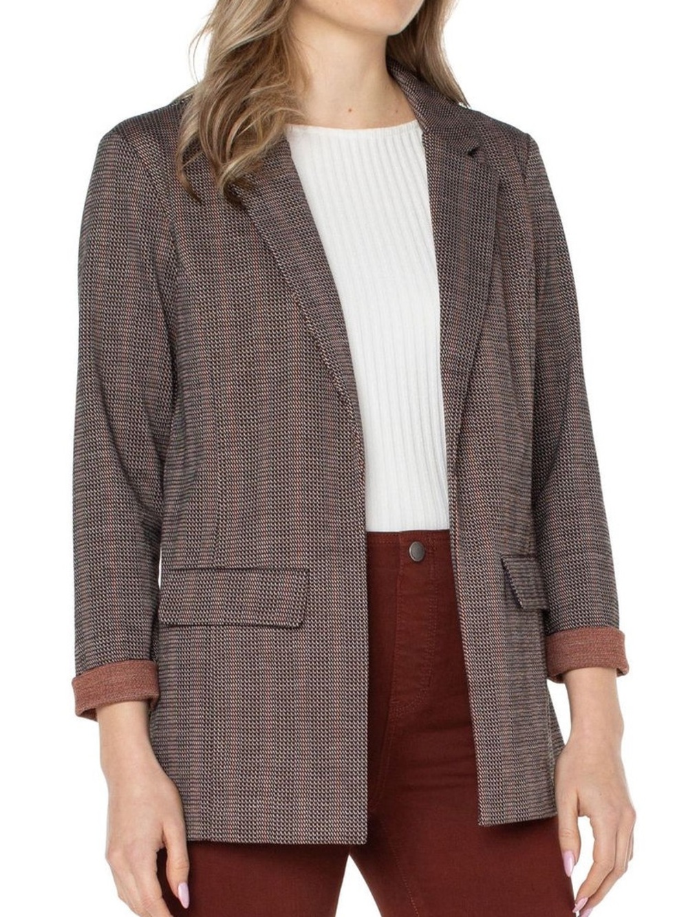 Liverpool Knit Boyfriend Blazer in Burgundy/Rust